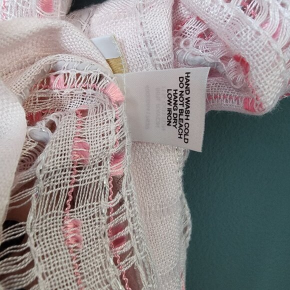 Lightweight Long Open Weave White & Pink Scarf - Picture 11 of 11